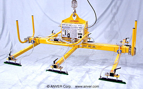 ANVER Electric Powered Vacuum Generator with Custom Six Pad Lifting Frame for Lifting & Handling Brass Plates 6 ft x 5 ft (1.8 m x 1.5 m) up to 300 lb (136 kg)